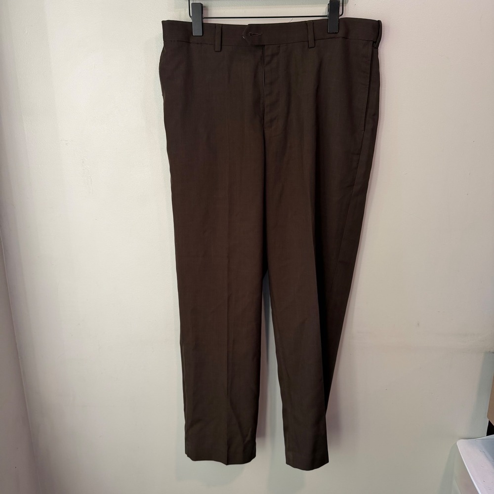 Croft & Barrow Mens Brown Flat Front Dress Pants Trousers 34x29 Polyester